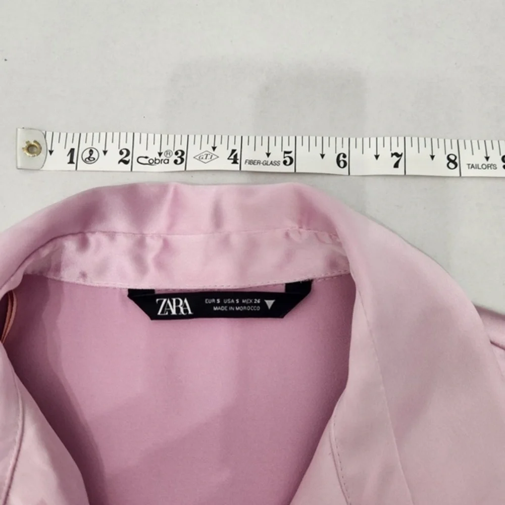 Zara Dress Womens Size Small Light Pink‎ Shirt Satin Collared Wrap Elegant Dress - Picture 11 of 14